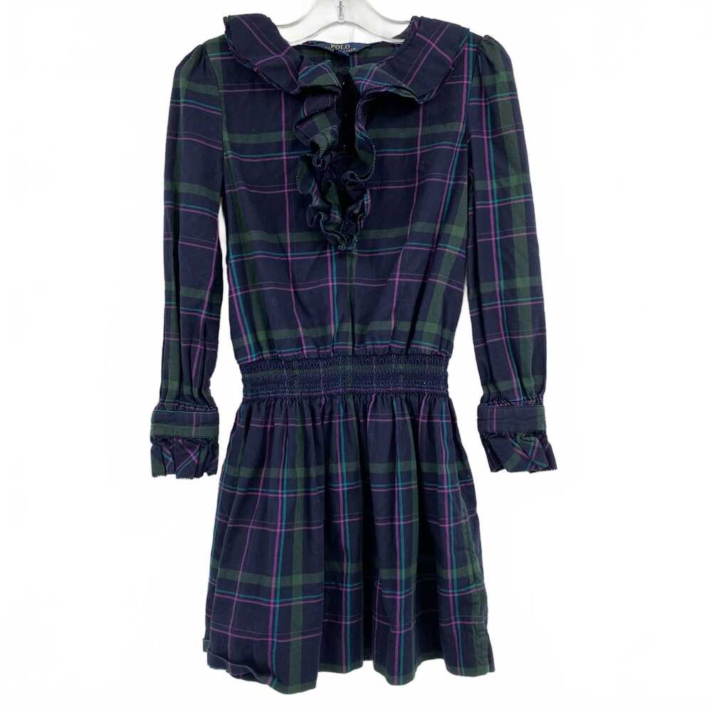 Polo by Ralph Lauren Girls Dress Navy Plaid Ruffle | Short Mini 7 Regular